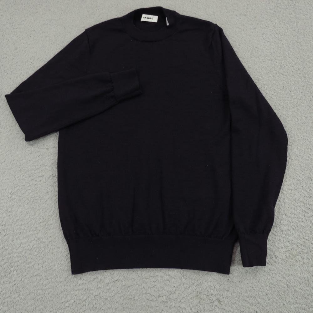 Sandro Paris Womens Small Dark Navy Wool Pullover Long Sleeve Crew Neck Sweater